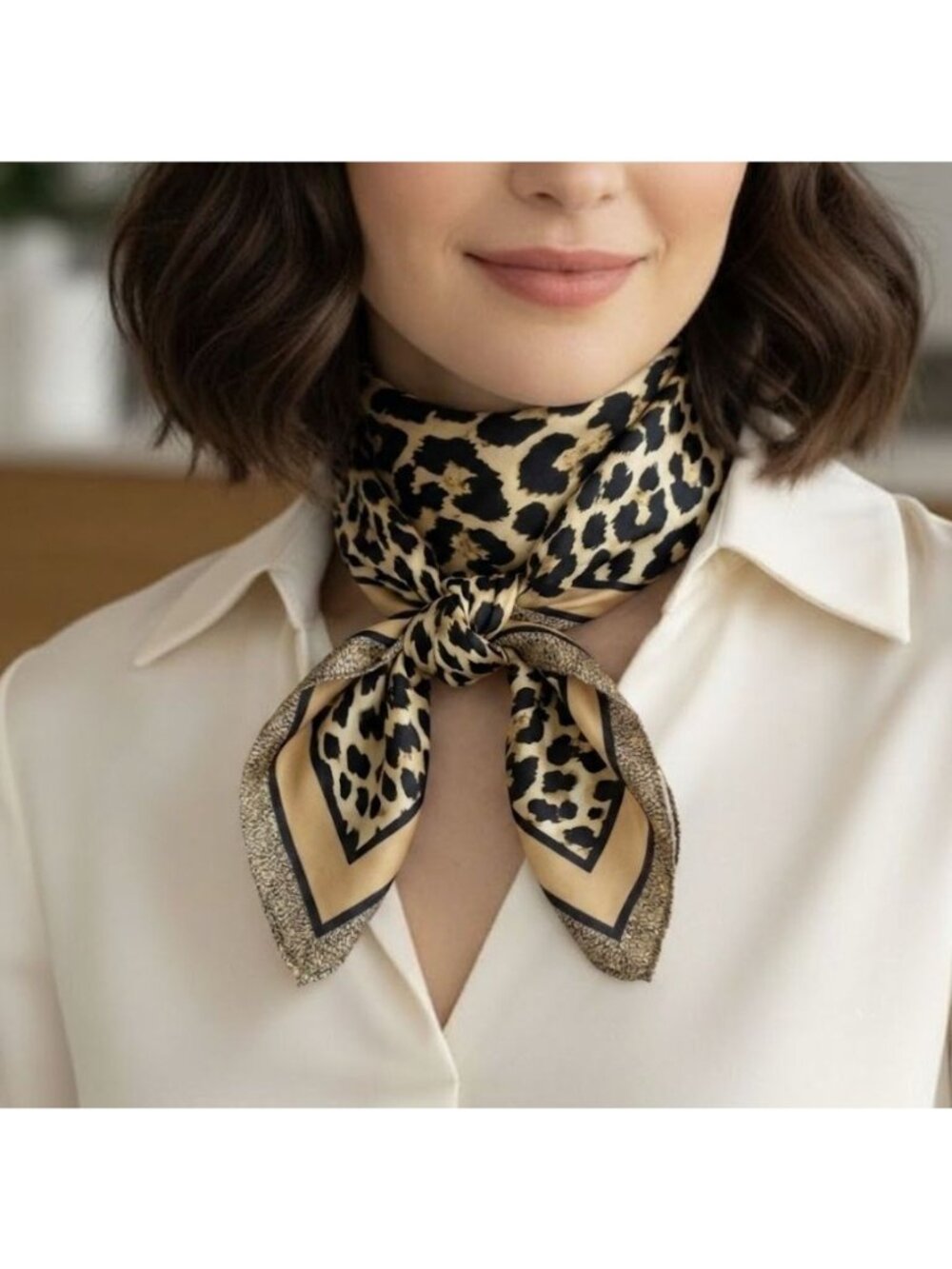 ⭐Elegant Bandana Square Scarf Silky Satin Vintage Animal Print Leopard Wrap New